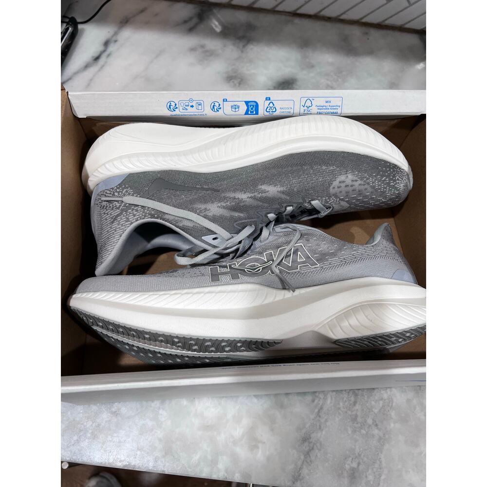 HOKA Mach 6 Men’s 12.5 Silver Castlerock Running Shoes New w/ Box Lightweight